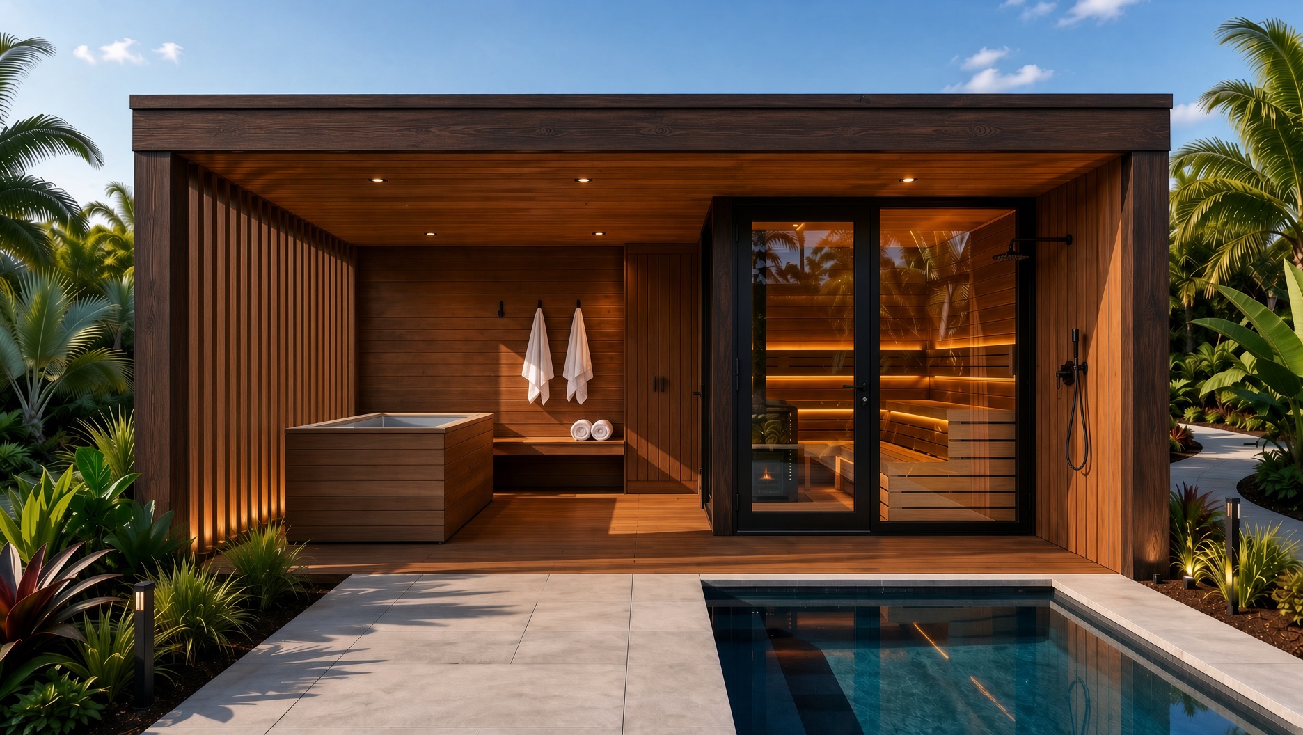 D-Box 01 private outdoor wellness structure in daylight, Naples, Florida