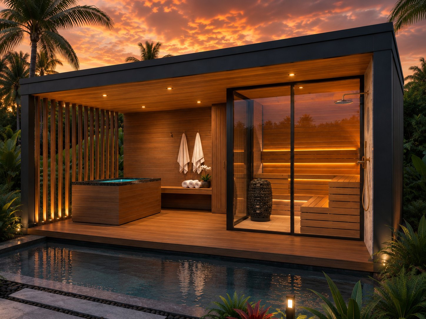 DBOX 16 sauna at sunset